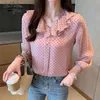 Kadın Bluzlar Sonbahar Ofis Bayanlar Şifon Bluz Tops Uzun Kollu Yay Zarif Blusas Mujer De Moda Kırmızı 6179 50 210427