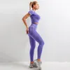 Designer American Womens Tracksuits naadloze gebreide yoga-pakken fitnessbehels lange mouwen broek met zweet-absorbent sneldrogende sportschool driedelig pak