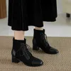 Women Short Boots Shoes Round Toe Chunky Heels Ankle Lace Up High Heel Ladies Autumn Winter Black Size 33-46 210517
