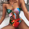 Zenaide Tie Cravate Teinture Multicolore Sexy Taille haute Bikini 2021 Femme Séparer Straclbow Maillot de bain Stade Maillot de bain Été Maillot de bain Femmes X0522