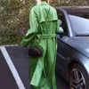 Lautaro automne Long vert cuir Trench Coat pour femmes manches ceintures simple boutonnage Maxi pardessus Streetwear 210916