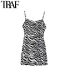 TRAF Women Sexy Fashion Zebra Print Mini Dress Vintage Backless Zipper Thin Straps Female Dresses Vestidos Mujer 210415