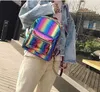 New Fashion Sequins Backpack Rainbow Hologram Laser Women Lady PU Leather Zipper School Shoulder Bags Embroidered Travel X0529