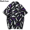 Dark Icon Lightning Printed Hip Hop Shirts Men Summer Harajuku Oversized Shirt Loose Long Sleeve Blouse For Man 210721