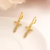 Senior african Jewelry Sets Earrings Pendant Fine18 k yellow G/F gold crystal Cross white inlay CZ Women Chain girls
