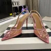 Sandals Sexy Crystal Women Party Pointy Toe Slingback Thin High Heel Shoes Clear PVC Rhinestone Banquet Sandal