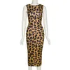 Ahagaga Sexy Leopard Drint Dres Fashion Backless Sheath Bodycon Prom Suknia Bez Rękawów Kobiet Party Dress Vestido Robe 220311