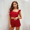 Dames Casual Zomer Jumpsuit Romper Dot Print Rode Ruche Strand Playsuit Vintage Korte Boho Overalls 210427