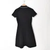 2021 Autumn Fall Short Sleeve Notched-Lapel Black Dress Contrast Color Knitted Buttons Single-Breasted Women Fashion Dresses G122006