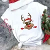 Women's T-Shirt FIXSYS Women White Female Cartoon Reindeer Cute Graphic Tee Merry Christmas T Shirt Short Sleeve Casual Tops