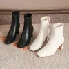 Winter Skinny Fashion Boots Square Toe Mid Heels Comfortable Stretch Boot Women's Shoes 2022 New