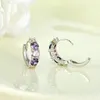 Hoop & Huggie Wholesale 6 Pairs Of Romantic Purple Pink Zircon Earrings Shiny Crystal Multicolor Ladies Fashion Jewelry