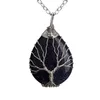 Silver Brass Wire Wrapped Tree of Life Natural Crystals Agate Pendant Halsband Healing Stone Halsband för gåva