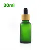 Partihandel 100st 30ml Frostat Amber Blue Green Glass Dropperflaska med Bamboo Cap Förpackningsskala Droppare SN5347