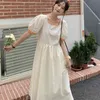 Элегантное платье для женщин Boho лето контрастный лоскутный квадратный воротник слоеного рукава повседневная длинная вечеринка 210519