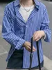 casual daily wear long sleeve pocke striped blue loose shirt women blouse tops spring summer ropa de mujer fashion chic 210421