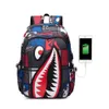 20-35L USB зарядки портов рюкзаки Unisex мультфильм акула сумка сумка студентов школьные сумки пакеты младших средних школ спортивные путешествия Tote G81HNOX