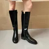 Çizmeler Mezereon Bölünmüş Deri Motosiklet Kare Toe Batı Sürme Binicilik Med Topuk 3.5 cm Moda Kış Ayakkabı Zip ile