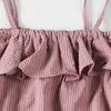 Sommar 0-2 år gammal Jumpsuit Cute Plaid Cotton Baby Carrier Kläder Toddler Ge Away Headband 210417