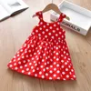 夏の女の子Polkaのドット赤いドレスのための子供のためのかわいいカジュアルな服の赤ちゃんファッションSundress 210529