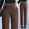 Mother's plus size 5XL high waist velvet pants Spring casual loose Elastic waist Straight pants female big size solid trousers Q0801