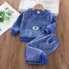 Baby Boy Winter Sets Plush Hooded Jacket 2pcs Children's Casual Outfit Suits Kids Arctic Velvet Tracksuit Toddler Girl Clothing 211023