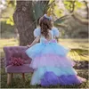 Koronki Hollow Out Dresses Dla Dziewczyn Dress Elegent Flower Wedding Sukienka Backless Unicorn Ball Suknia Dziewczyny Odzież na 4-10 lat 508 Y2