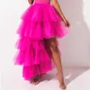 Skirts High Quality Rose Red Hi Low Trendy Tiered Tulle Women Long Ruffle Asymmetrical Zipper Waistline Party Custom Made