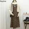 NEPLOE CORDUROY VESTIDOS MUJER MID-lengte Bloemen Slanke Jurk Dames Vintage Robe All Match Printing A-Line Strap Jurken 4H757 210422