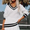 Женские свитера 2022 европейский и американский V-образный выстрел черный белый контраст свободный случайный пуловер в британском стиле свитер