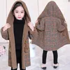 Winter Herbst Teenager Mädchen Baumwolle Gefütterte Warme Mode Wollmantel Kinder Boutique Kleidung Kinder Weihnachten Plaid Mit Kapuze Jacken H0909