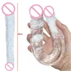 Nxy Sex Products Godes Long Réaliste Double Tête Gode Pénis Big Jelly Crystal Fallus pour Femmes Masturbation Lesbienne Intime Érotique Marchandises 1227