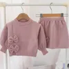 Conjuntos de roupas inverno outono menina conjunto moda meninas tricô suéter bonito terno para bebê crianças pullover tops + saia 2pcs roupas