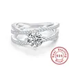 Trouwringen 18K wit goud voor vrouwen ronde gesneden mossinate diamant 925 zilveren band verloving bridal sieraden cadeau