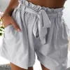 Tie Casual Frente Ruffled Cintura De Papel Saco Shorts Senhoras Cordão Sólido Cor Sólida Cintura Mid-cintura Streetwear Bonito 210714