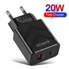 PD 20W 18W EU UK US AU Caricatore USB Type-c Doppia porta Adattatore di alimentazione Spina QC3.0 Caricabatterie per telefoni cellulari da viaggio con ricarica rapida