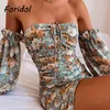 Floral Print Boho Summer Off Body Collcon Mini Club Party Sexy Bear Beach Blue Dress 210415