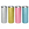 Local Warehouse! 20oz Sublimation Glitter Tumblers Powder Straight Tumbler Stainless Steel Skinny Tumber Vacuum Insulated Beer Coffee Mugs with Straw