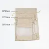 Bijoux Pochette Cadeau Sac De Noce Faveur Cosmétiques Bijoux Poche Transparent lin cordon de rangement Sac Petite Publicité LLE11609