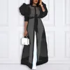 Women See Through Shirt Dress Sexy Transparent Plus Size Maxi Cover Up Lantern Sleeves Cardigan with Belt Fashion Spring 210416
