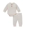 Kläderuppsättningar 024 månader Baby Boys Girls Ribbed Outfits Spädbarn Autumn Långärmad solid stickad bodysuitpants Födda kläder4619415