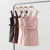 Chic mujeres PU cuero sólido mini vestido una línea sin mangas delgado vestidos de damas sexy sin respaldo cremallera fajas streetwear robe femme 210515