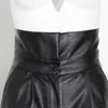 Twotwinstyle PU кожаные брюки для женщин высокая талия лодыжки длина черных повседневных брюк женская мода одежда 210925