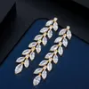 Marquise Cut Cluster CZ Zirconia Crystal Long Dangle Leaf Pendientes Oro amarillo Joyería nupcial de la boda para mujeres CZ603 210714