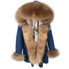 maomaokong winter women natural real rabbit fur lining fur collar Women's denim jackets parkas fur coat 211019