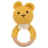 1PC Baby kleines Kaninchen Holz Beißring Mobile Kinderwagen Krippe Ring DIY Häkeln Rassel Schnuller Armband BPA FREI