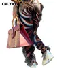 CM.YAYA Autumn Spring Women Pants High Waist Activewear Pencil Trousers Sporty Print Tassel Jogger Sweatpants 210830