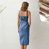 Sexy longue robe en jean femmes Vintage bouton avant avec ceinture automne mince dames bureau jarretelle 210515