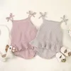 Spring Baby Girls Bodysuit Sling Sweater Soild Colour Ruffles born Clothes Kids Romper E706 210610
