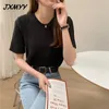 Moda de verão All-Match Ice Silk Silk de Manga Curta T-shirt Menina Gentle À Prova de Vento Explosivo Temperamento Redondo Top 210412